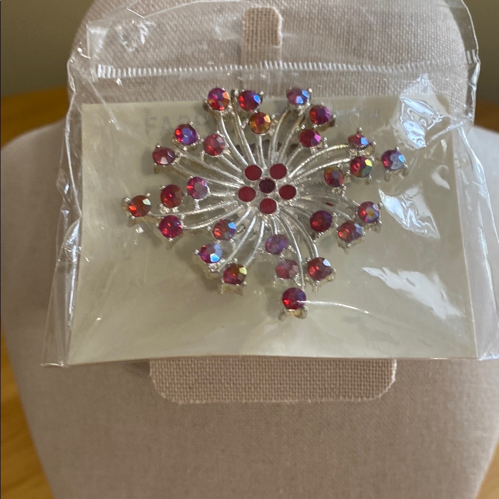 Fashion Brooch. Radiant Silver and Red Vintage-Inspired Hair Accessory